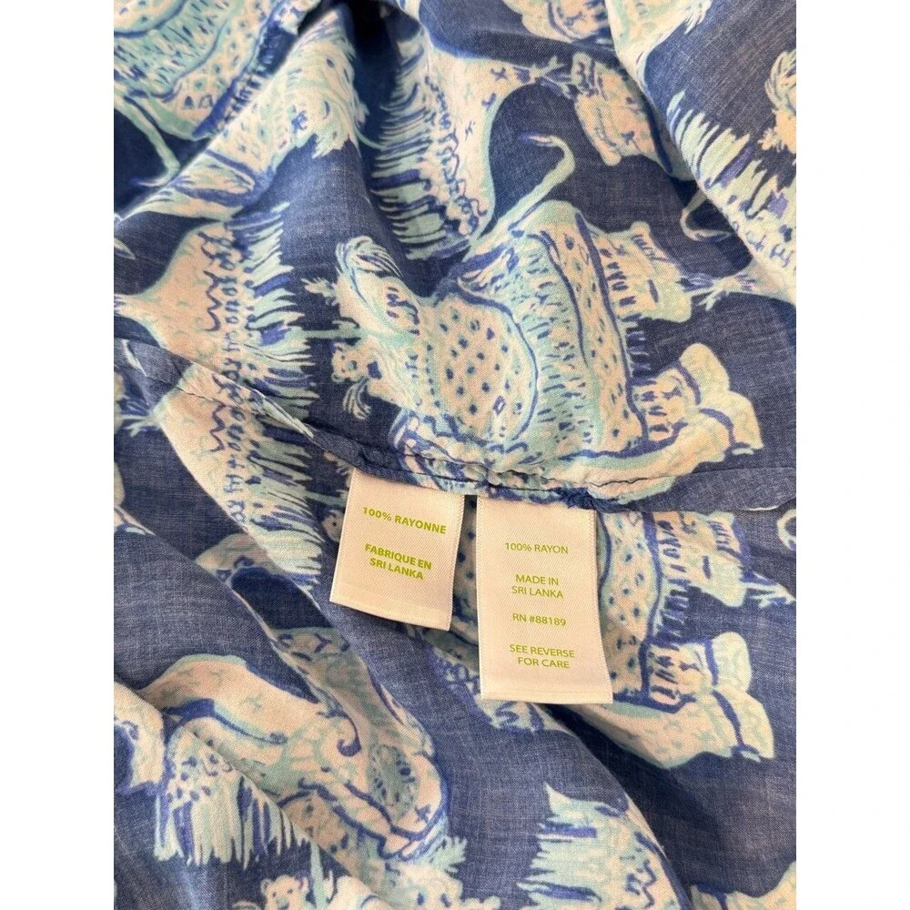 Lilly Pulitzer Womens Top Blue Martinique Elephant V Neck Blouse Casual Medium - Picture 12 of 13